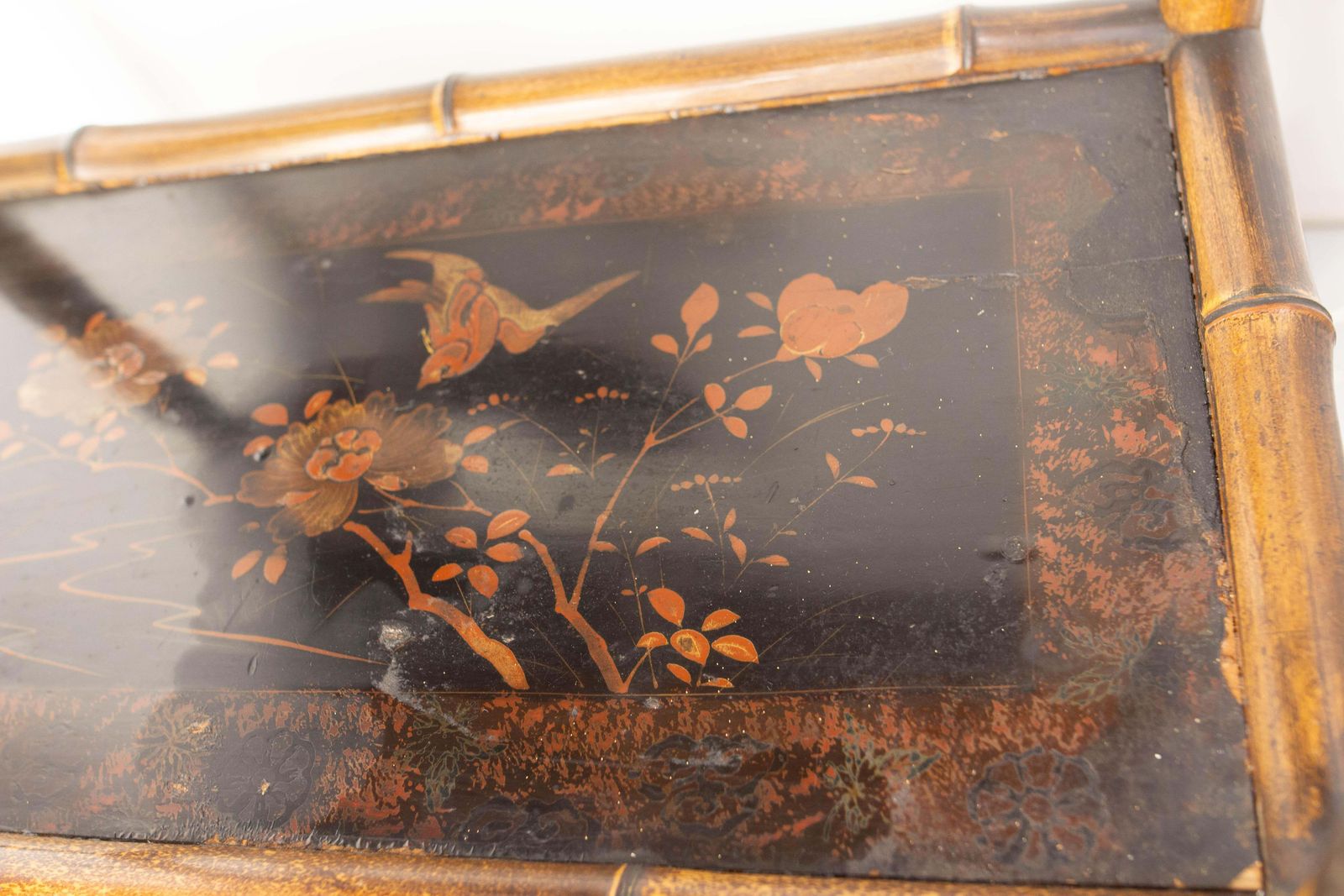 photo buy Chinoiserie Lacquered Cabinet & Side Table Faux Bamboo Turned Wood Late 19th C