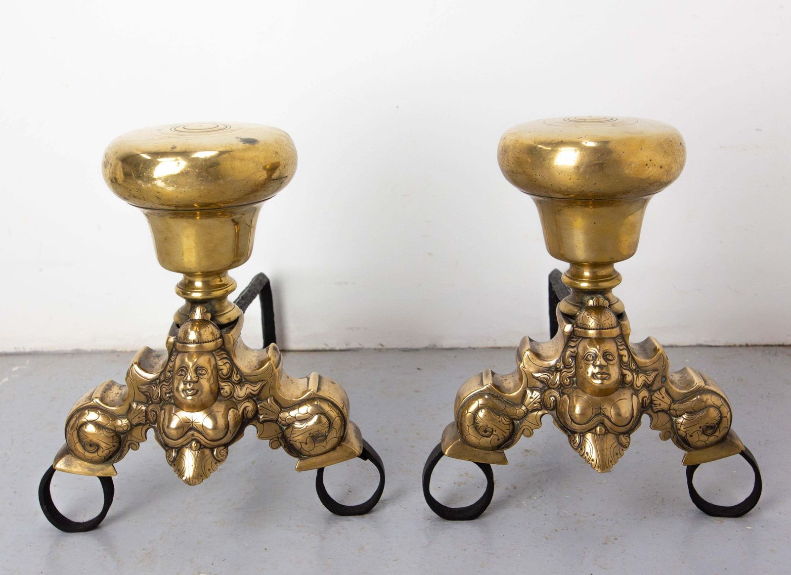 Pair Of Louis XV Siren Fire Dogs Wrought Iron Andirons, France, 18th Century photo furniture