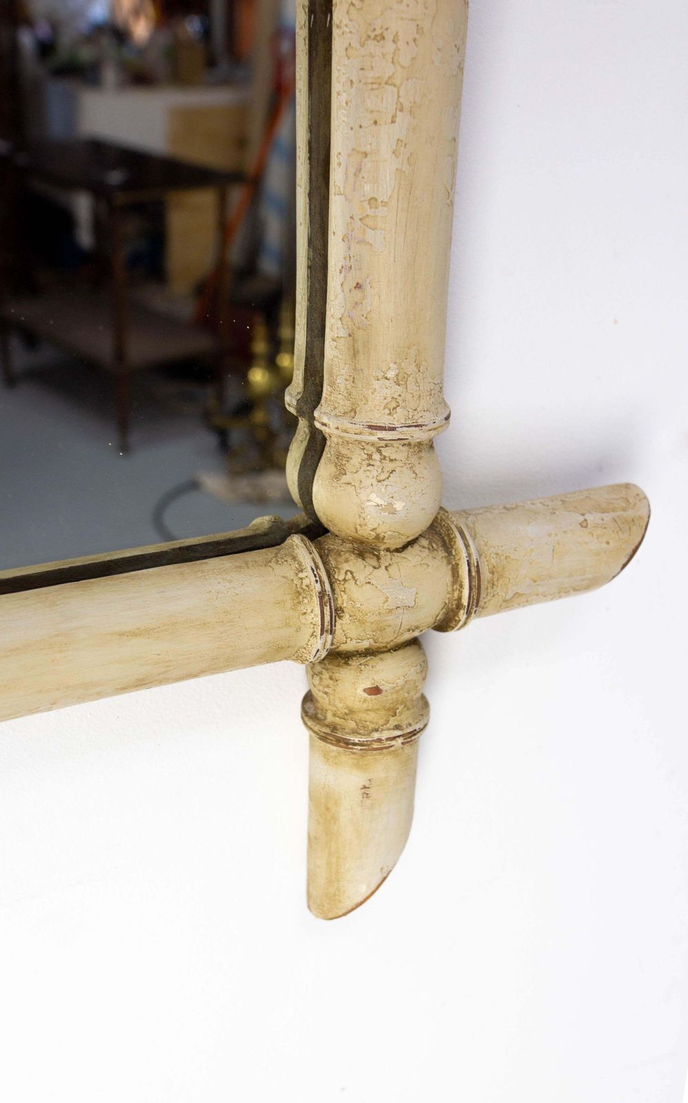 French Faux Bamboo Mirror Patinated & Painted Parakeets On Mirror, Circa 1910 photo buy