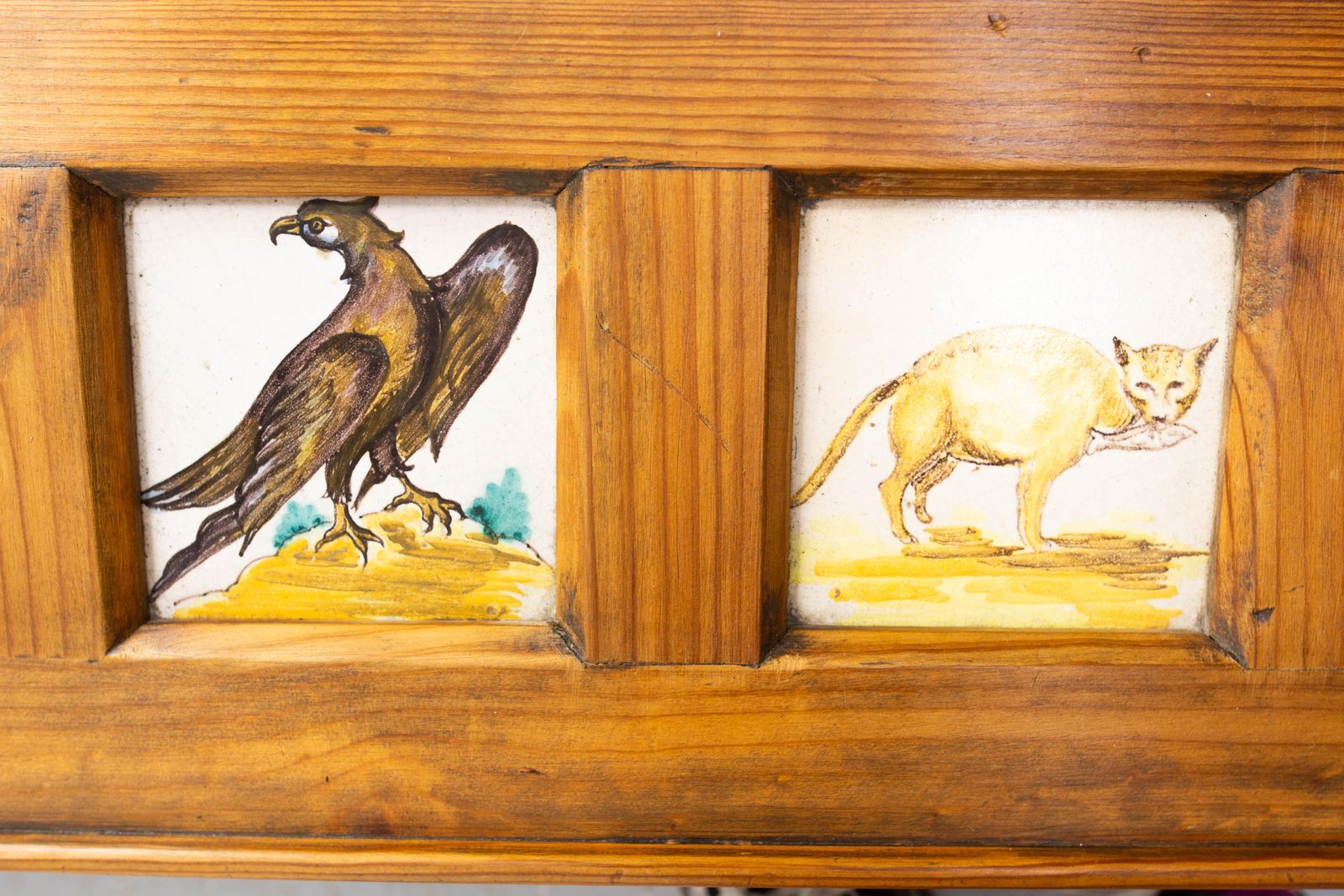 photo for sale Spanish Wrought Iron Glass & Pine Coffee Table With 19thc Faience Circa 1960