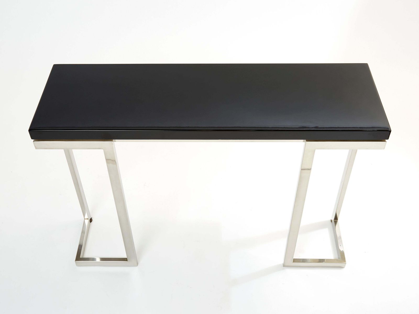 Console Guy Lefevre pour Maison Jansen en laque noire et chrome, années 1970 photo Mobilier