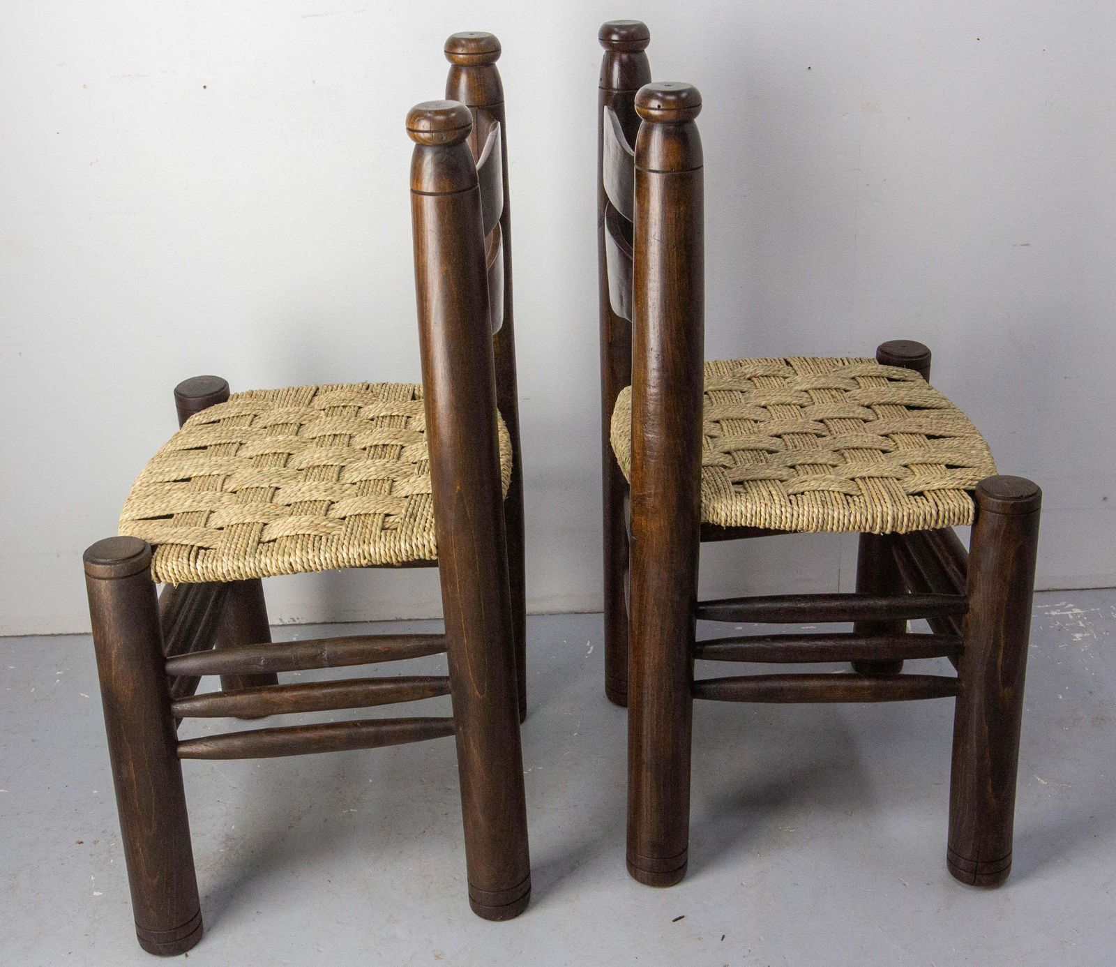 French Pair Of Ash Wood & Straw Chairs By Dudouyt, Circa 1940 photo vinterior