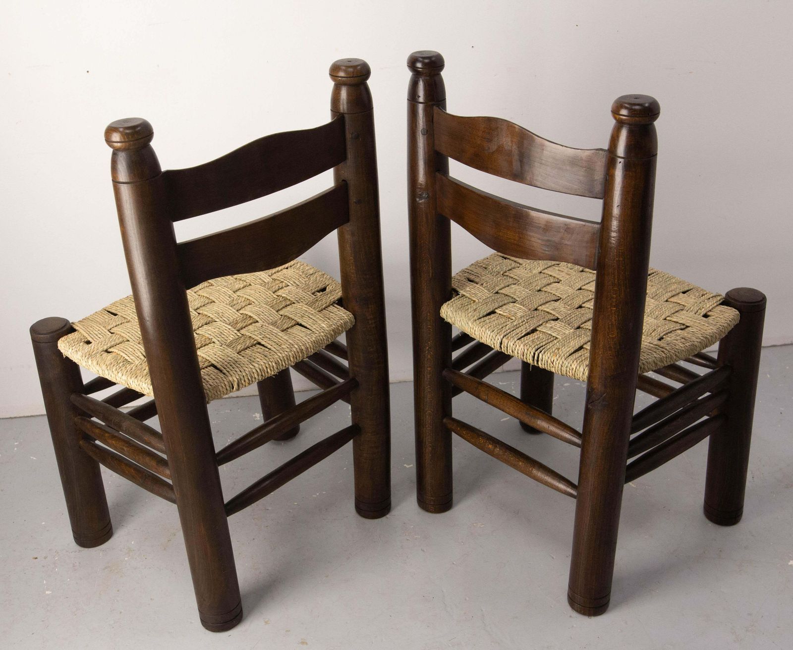 French Pair Of Ash Wood & Straw Chairs By Dudouyt, Circa 1940 photo buy