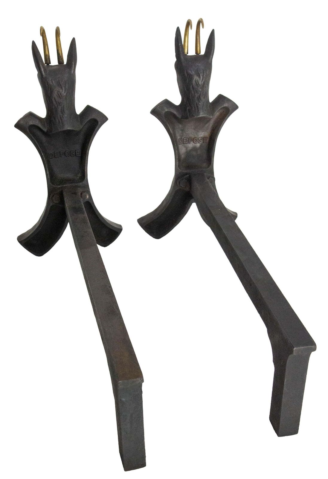 Pair Fireplace Andirons Wrought Iron Firedogs Ibex Inspiration, France, C 1950 photo 2831.0