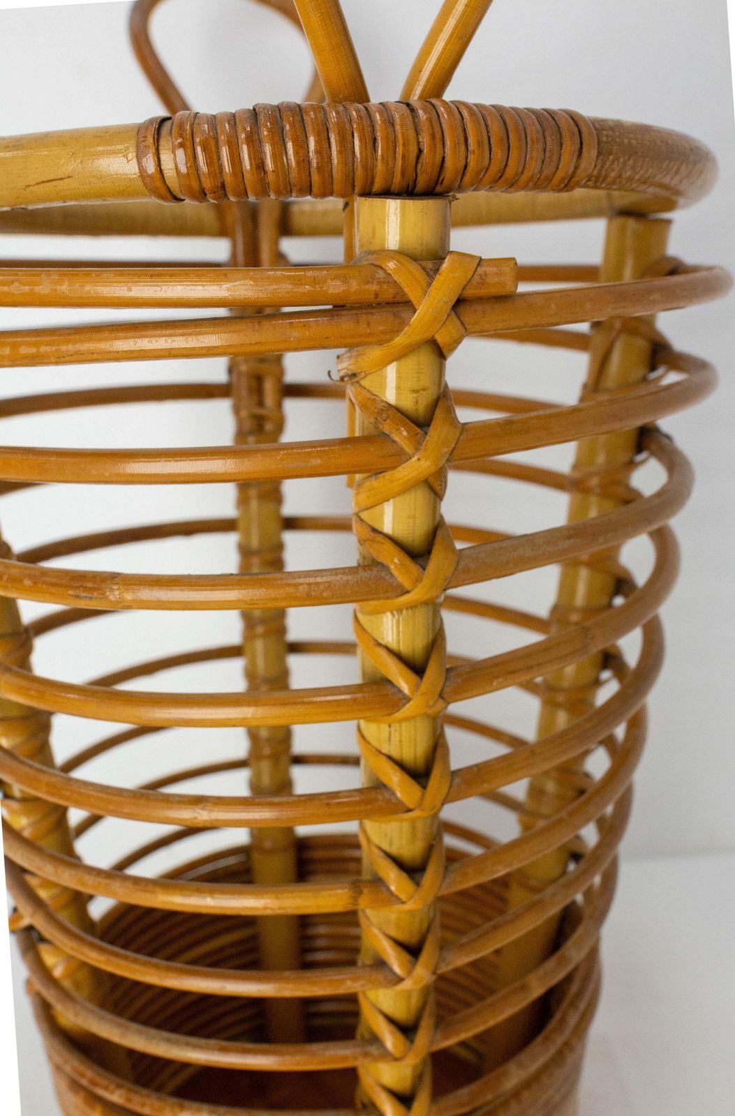 Home Decor Mid Century Rattan Wastebasket Umbrella Stand By Audoux Minnet France, C. 1950 photo