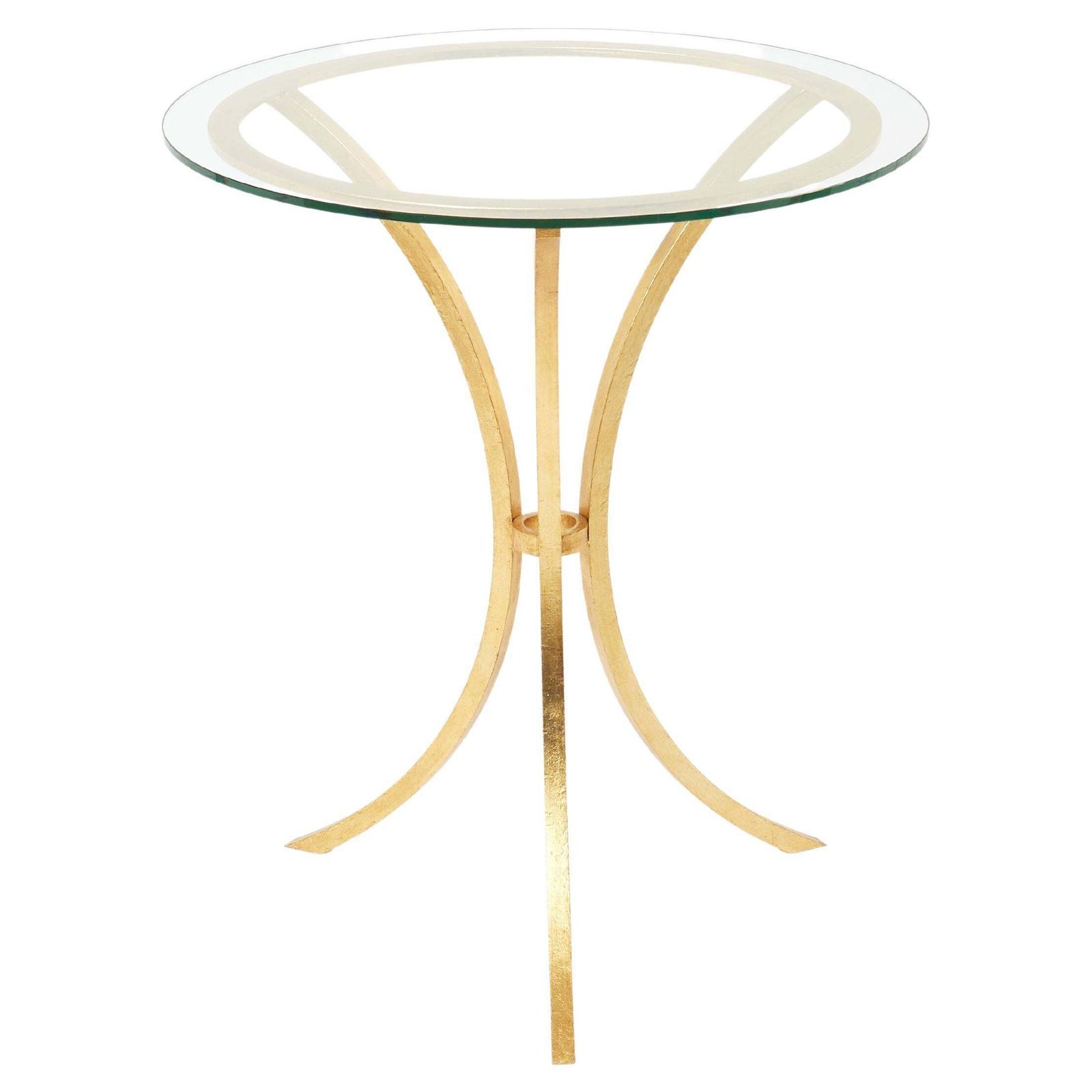 Guéridon Roger Thibier en fer forgé doré et verre, années 1960
