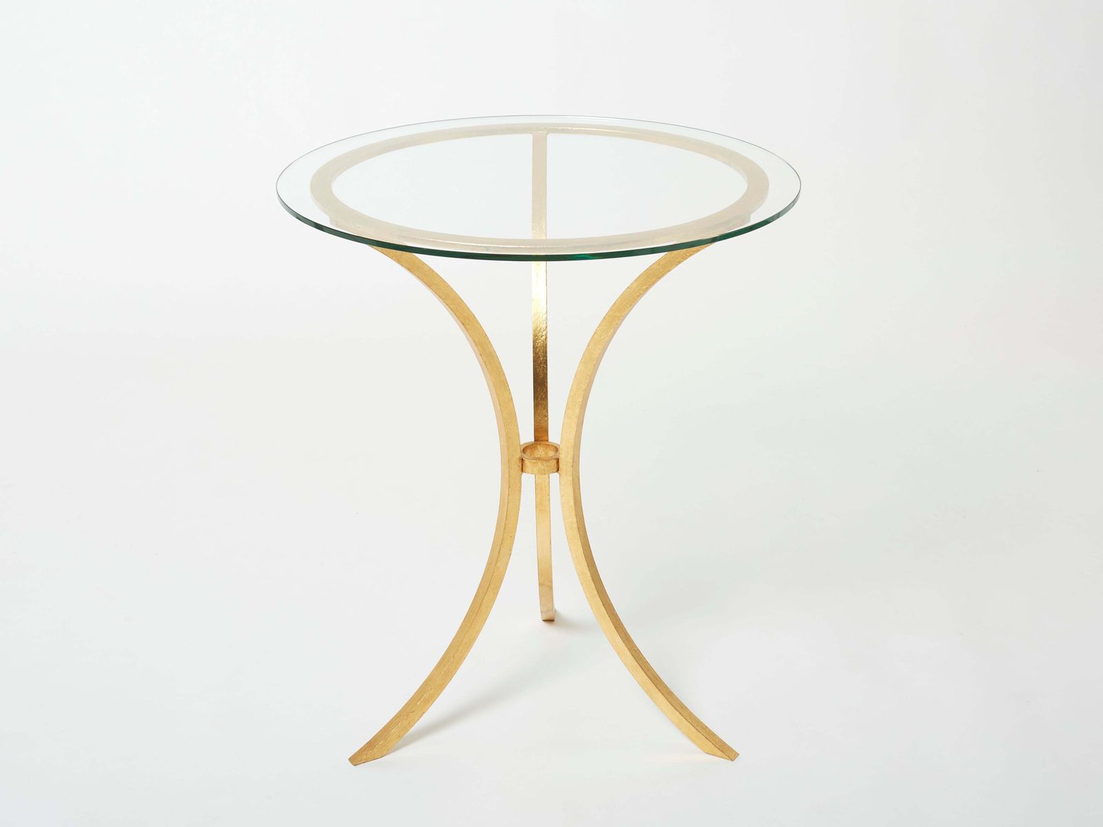Guéridon Roger Thibier en fer forgé doré et verre, années 1960 photo furniture