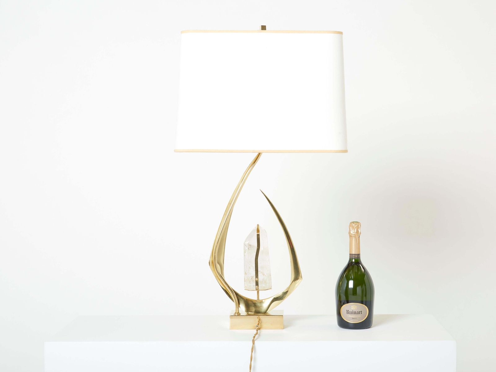 Paire de lampes de table en laiton et cristal de roche signées Willy Daro, 1970 photo vintage