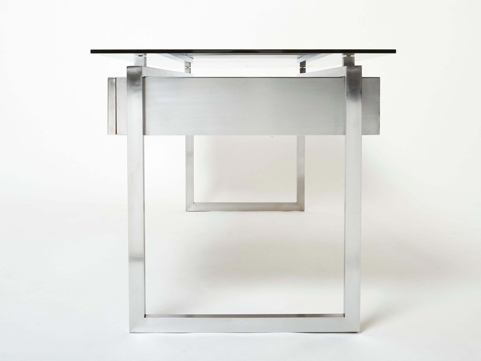 Desk Table Patrice Maffei For Kappa Brushed Steel Smoked Glass 1970 photo vintage