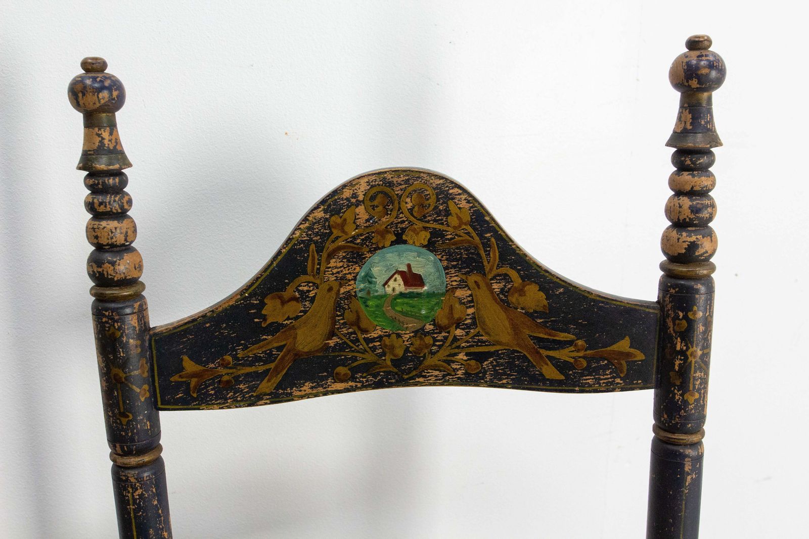 photo furniture Two French Hand Painted Side Chairs Rush Seats Country Style, 19th Century