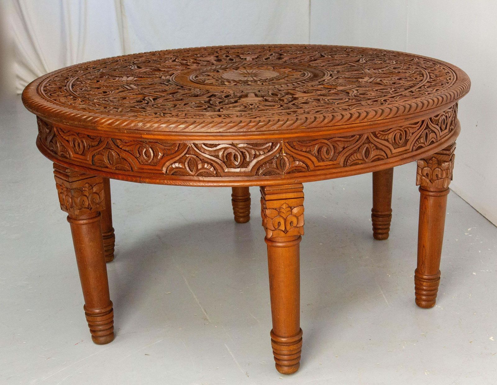 Moroccan Central Or Coffee Atlas Cedar Table Hand Carved 20th Mid Century photo 1560.0