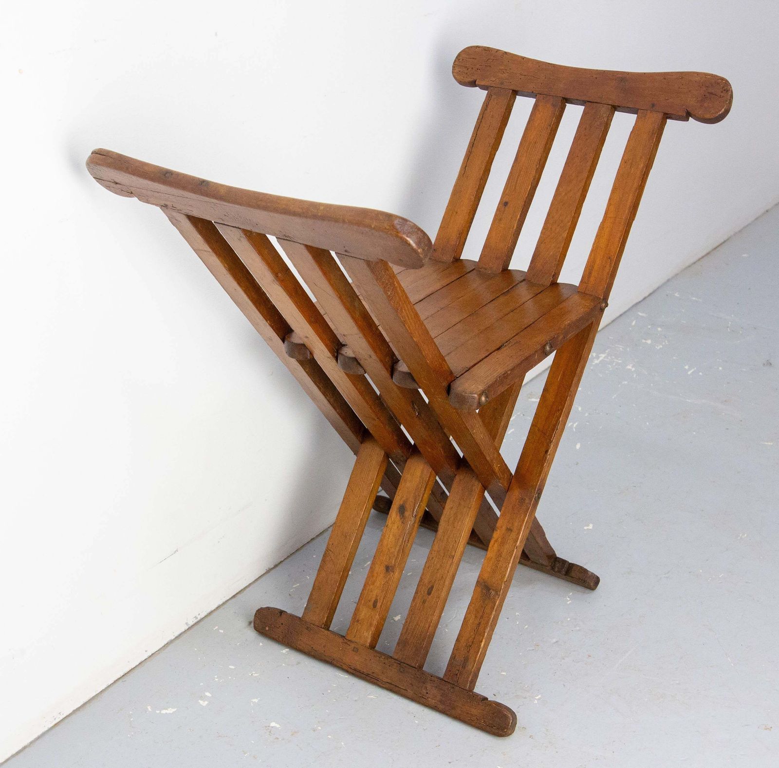 French Pine Curule Or Dagobert Foldable Armchair, French, Circa 1960 photo 676.0