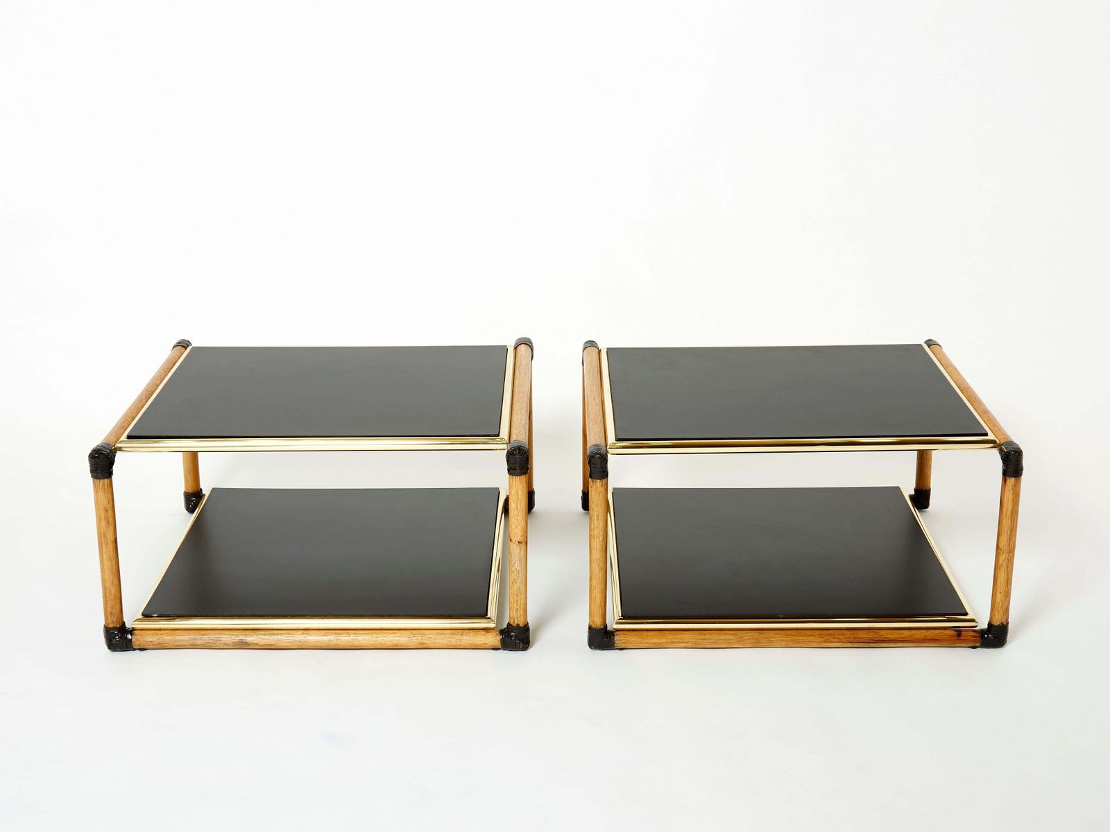 Tables d'appoint Alberto Smania en bambou, laiton et bois noir, Italie, années 1970 photo for sale