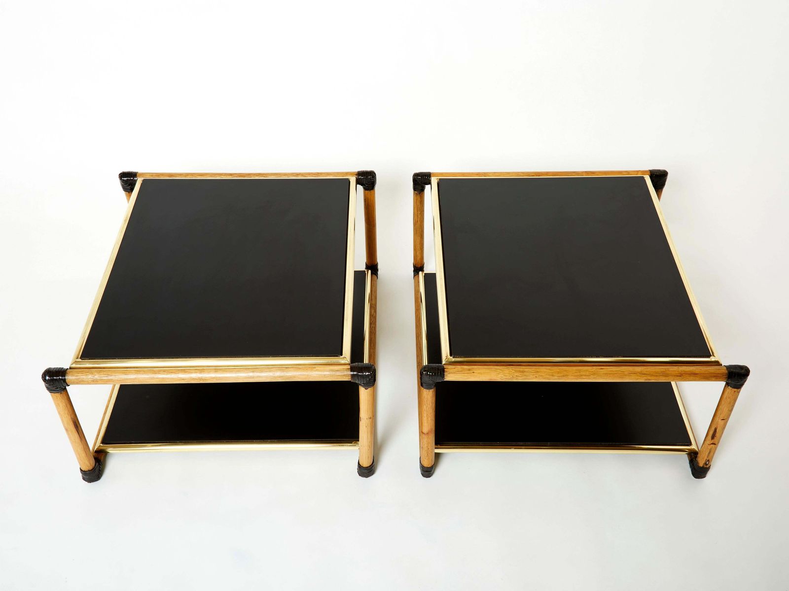 Tables d'appoint Alberto Smania en bambou, laiton et bois noir, Italie, années 1970 photo buy
