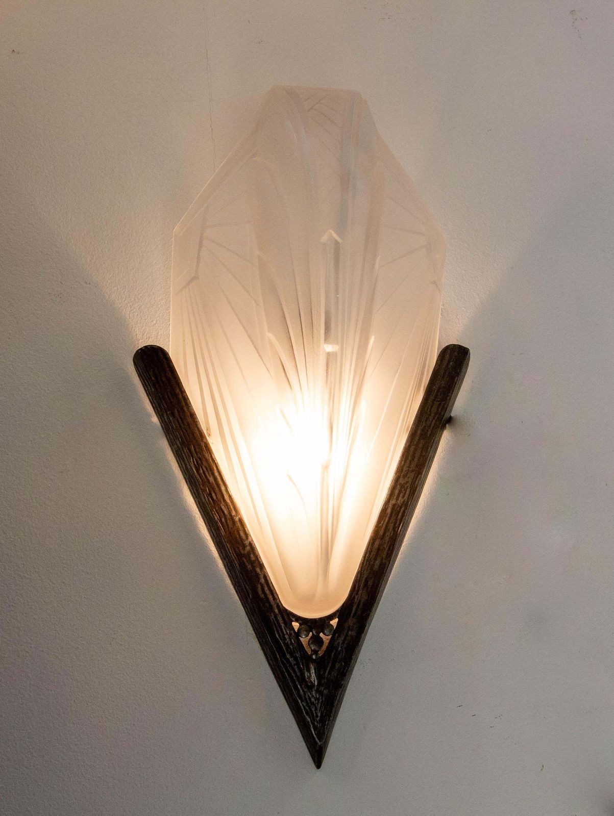 Wall Sconce Art Deco Frozen Iron & Glass Signed Ejg (J Gauthier) C. 1930  French photo for sale