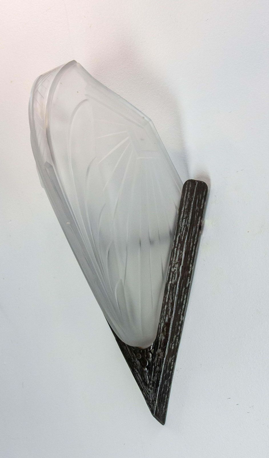 Wall Sconce Art Deco Frozen Iron & Glass Signed Ejg (J Gauthier) C. 1930  French photo vinterior