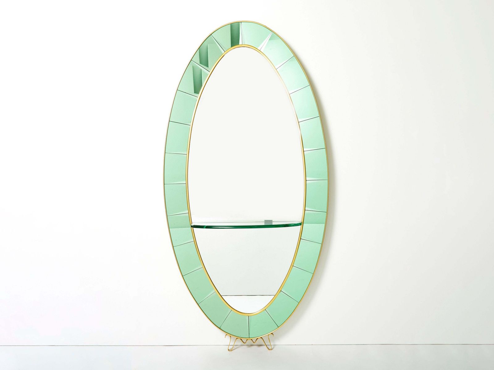 Miroir ovale Cristal Arte en cristal vert et laiton, années 1950 photo furniture