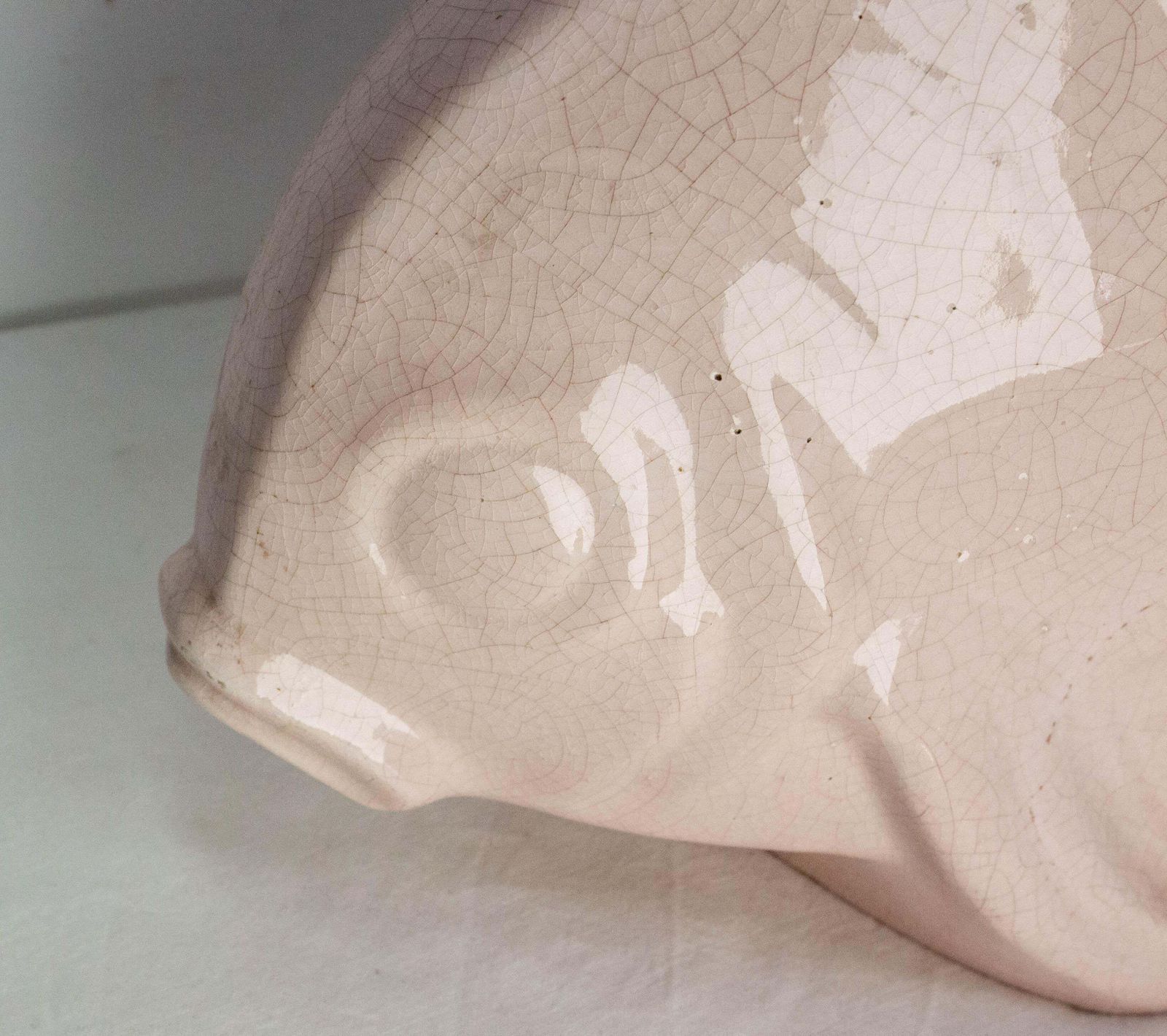 photo for sale French Lejan Art Deco Crackle Glaze Pink Ceramic Koi Carpe Orchies Circa 1920