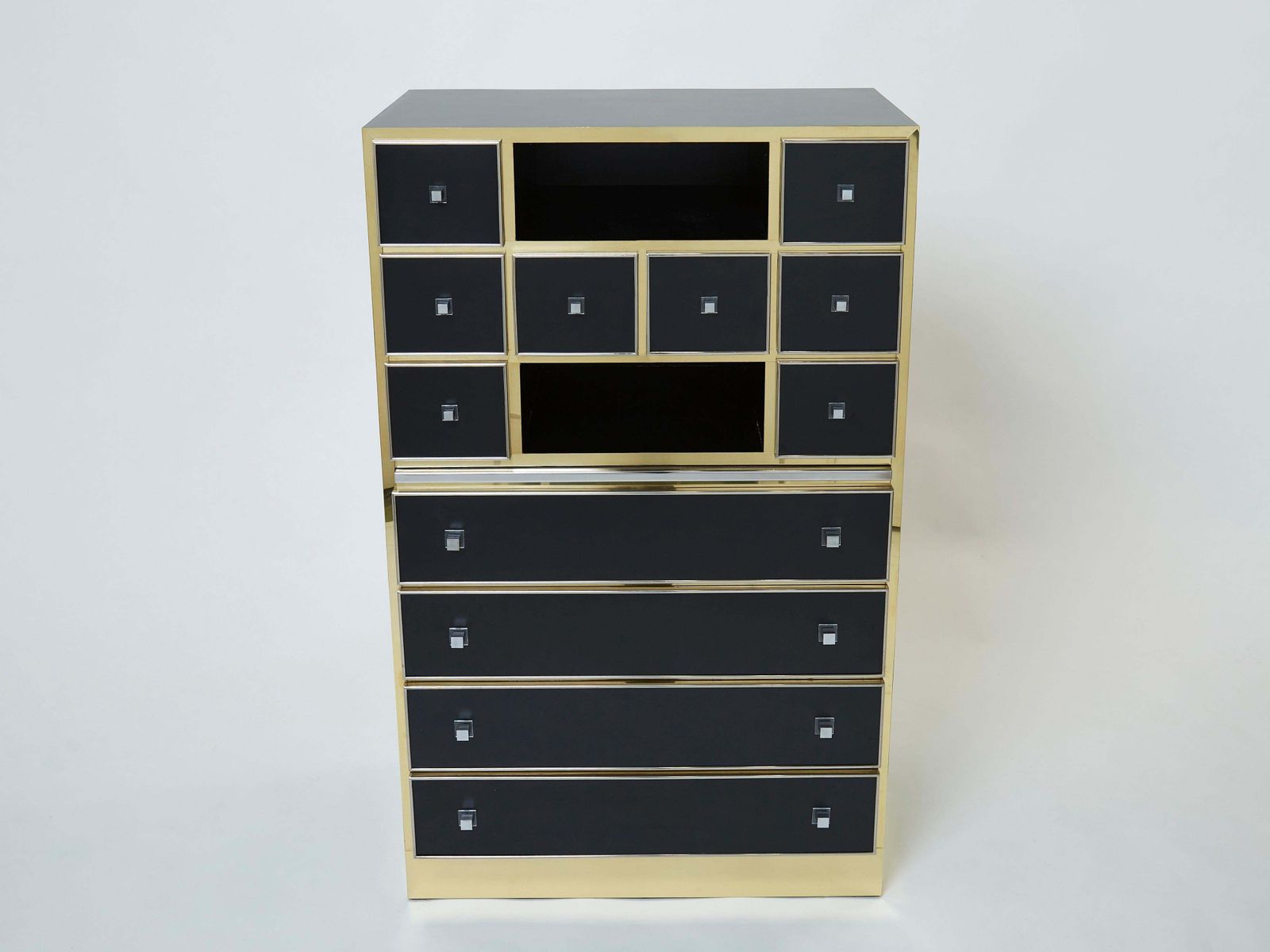 Cabinet secrétaire Michel Pigneres en laiton, chrome et laque noire, années 1970 photo furniture