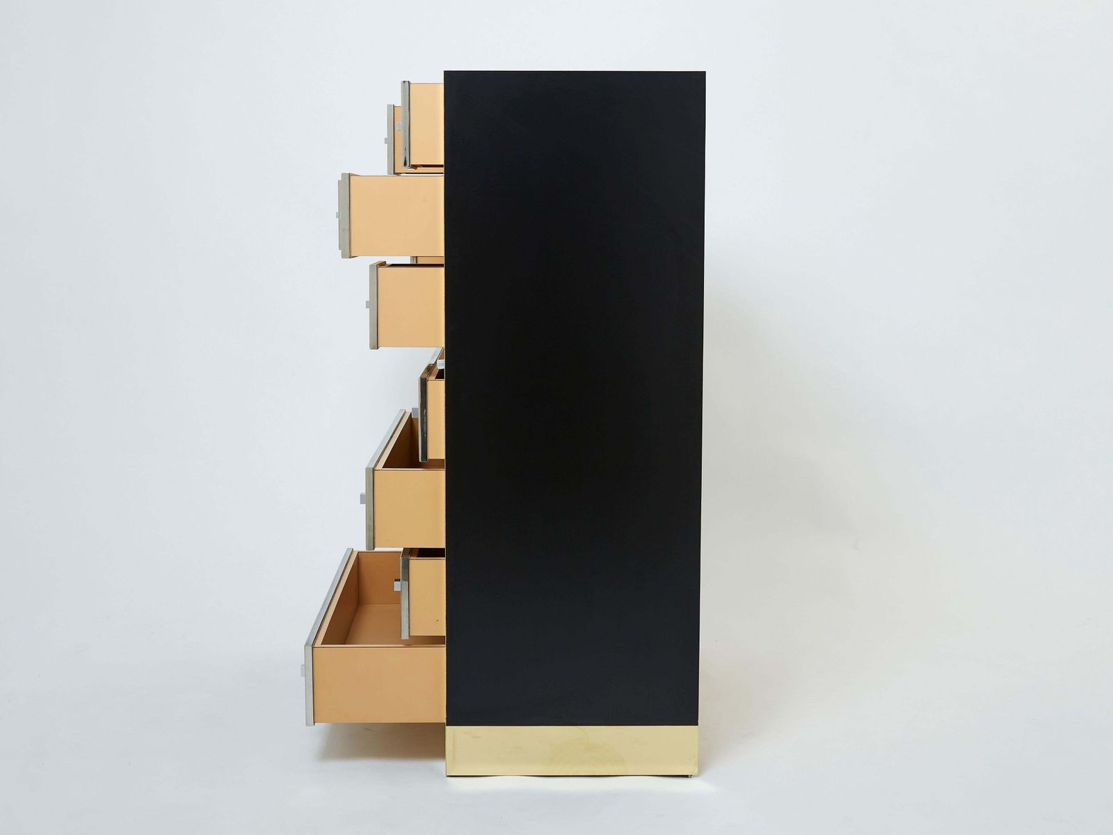 30721.0 Michel Pigneres Brass Chrome Black Cabinet Secretaire, 1970s photo