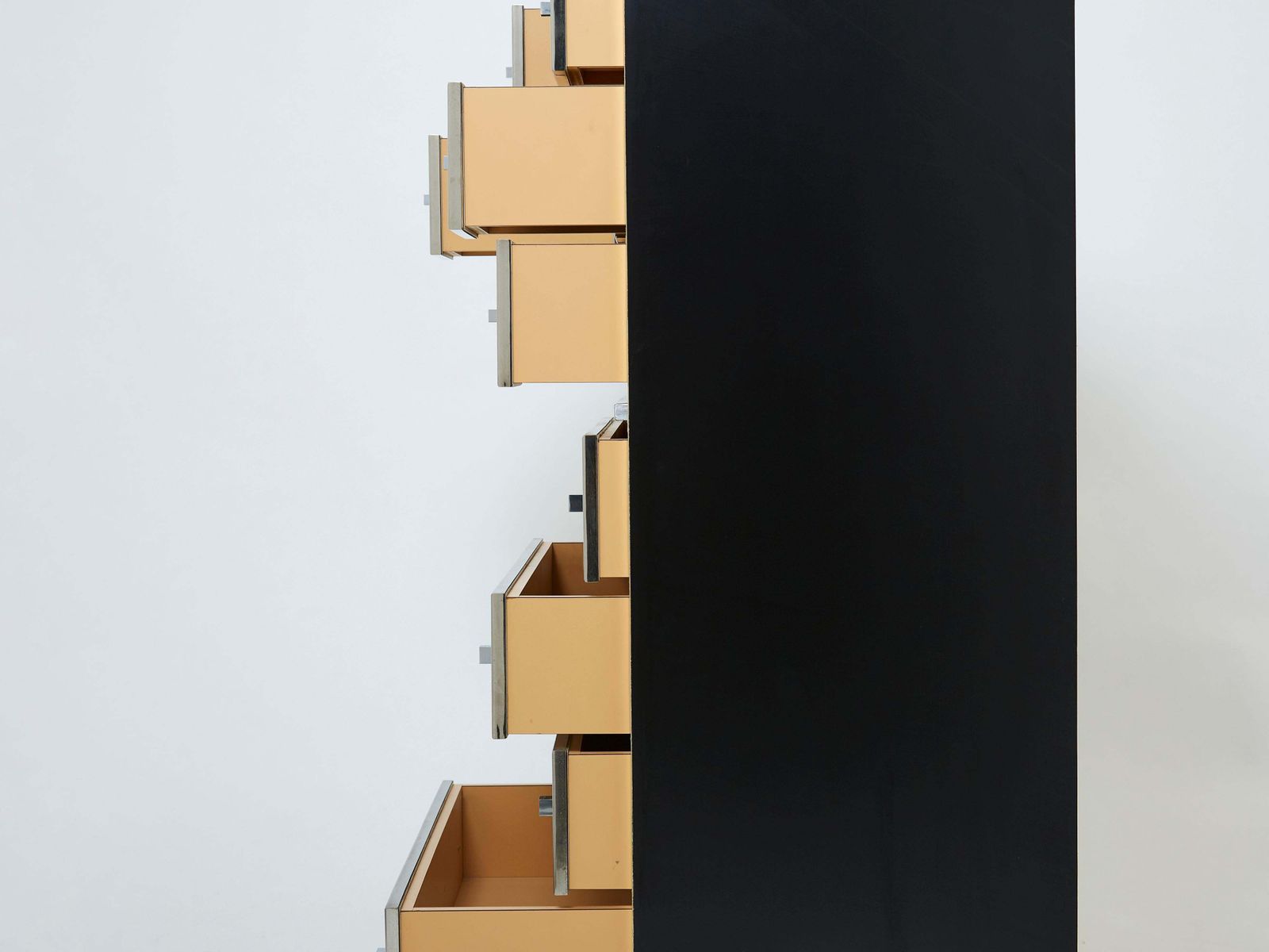 photo vintage Michel Pigneres Brass Chrome Black Cabinet Secretaire, 1970s
