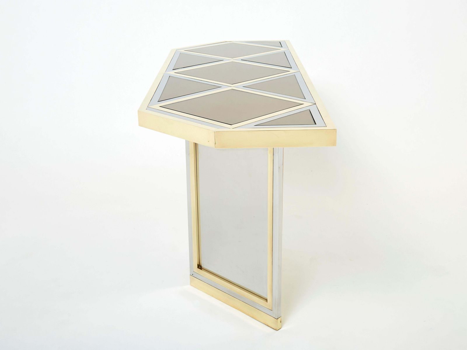 Brass Chrome Steel Mirrored Console Table By Romeo Rega 1970s photo vintage