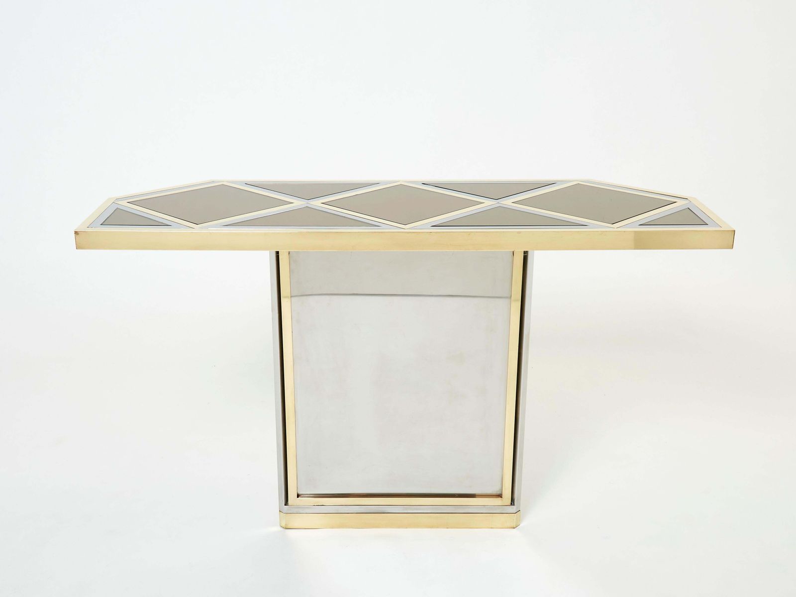 7132.0 Brass Chrome Steel Mirrored Console Table By Romeo Rega 1970s photo