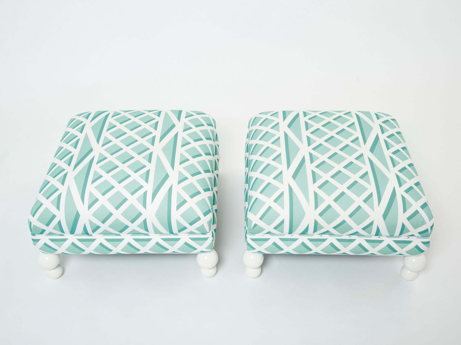 Pair Of French Vintage Outdoor Ottomans Poufs Reupholstered, 1970s photo Furniture
