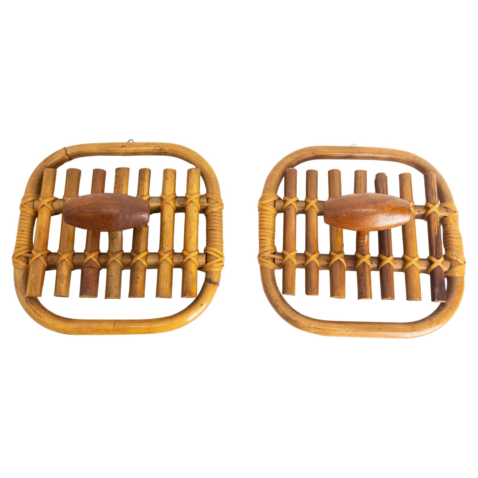Pair Of Olaf Von Bohr Wall Hooks Rattan Circa 1960