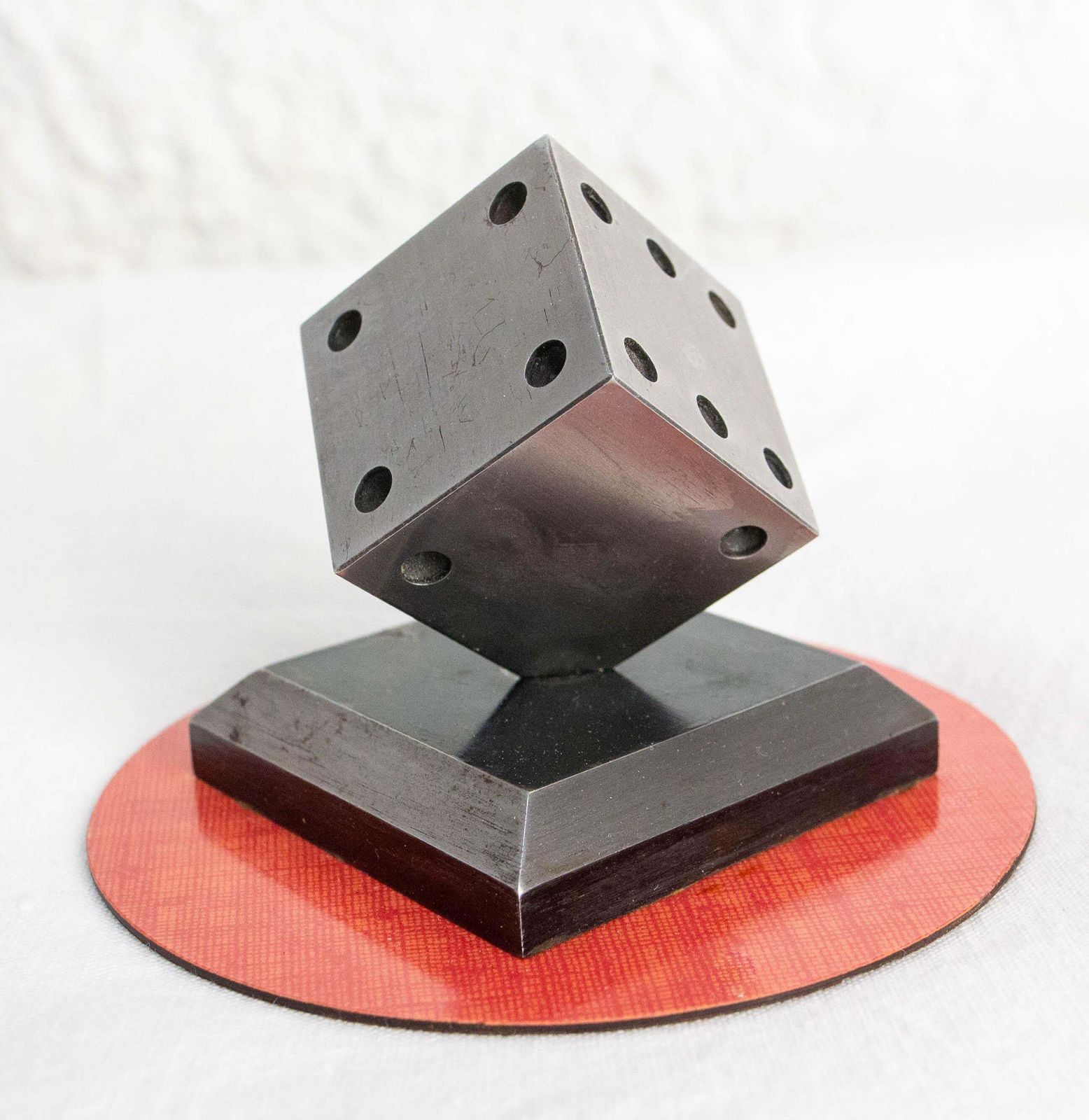 20th Mid Century Red Laminate & Steel Playing Dice Paperweight, Circa 1960 photo for sale