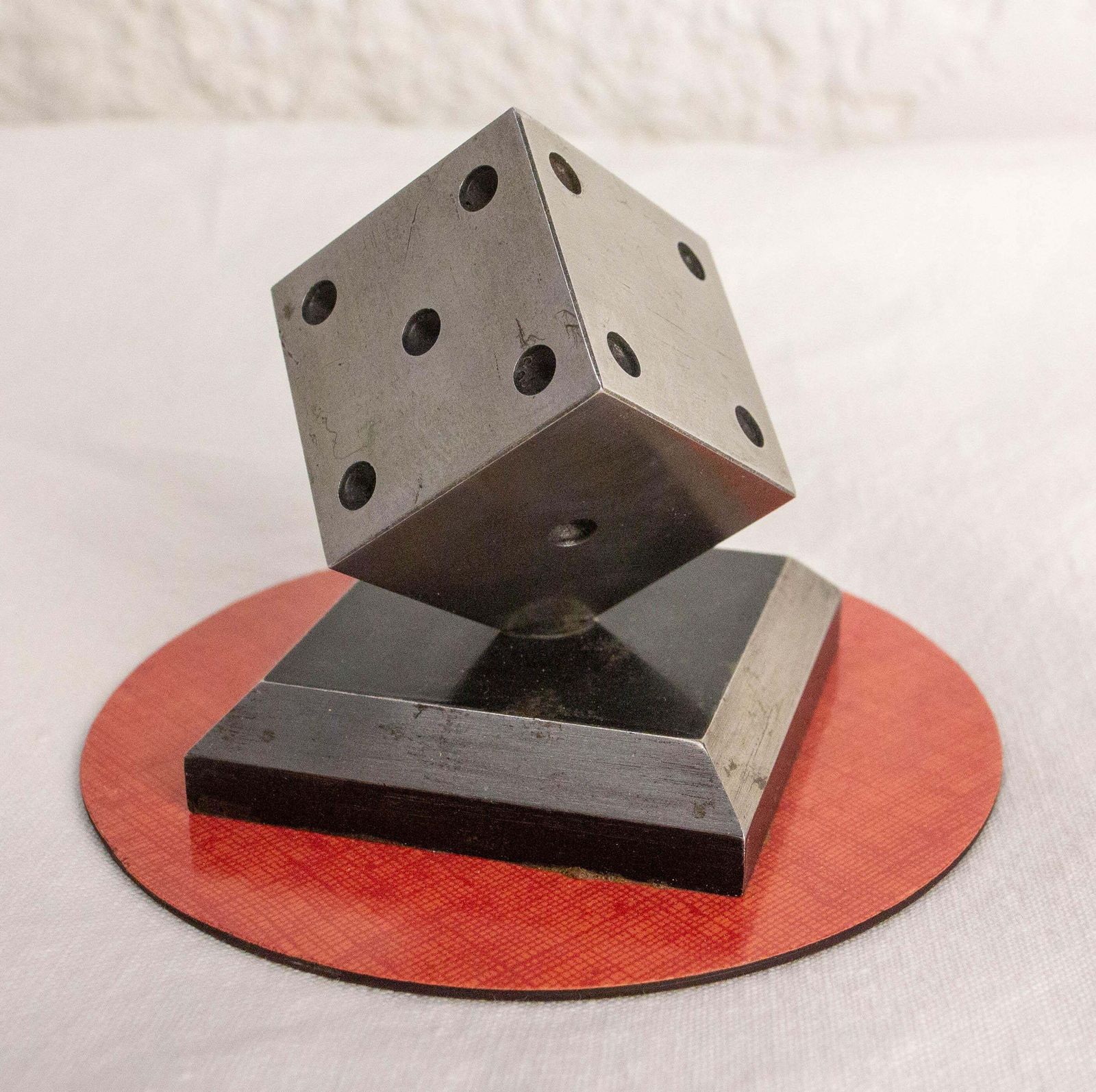 20th Mid Century Red Laminate & Steel Playing Dice Paperweight, Circa 1960 photo Home Decor