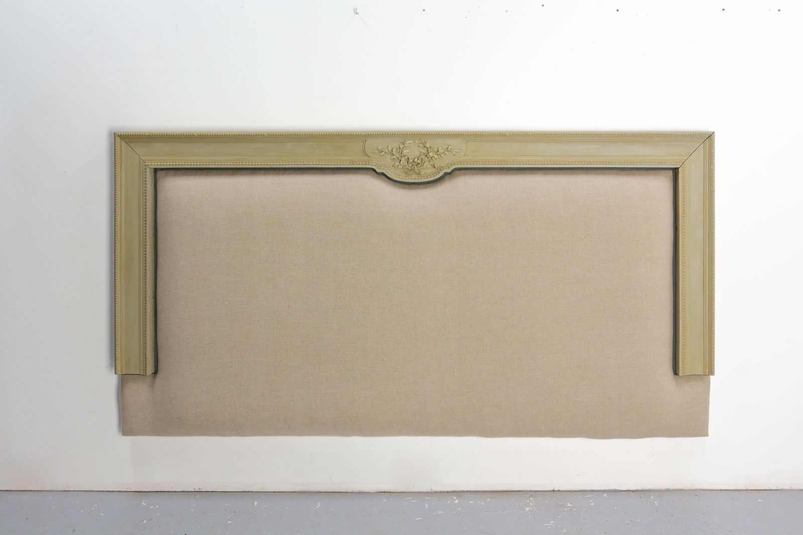 French Louis XVI Style Linen Head Board Made From A  Early 20th Century Wood Bed photo furniture
