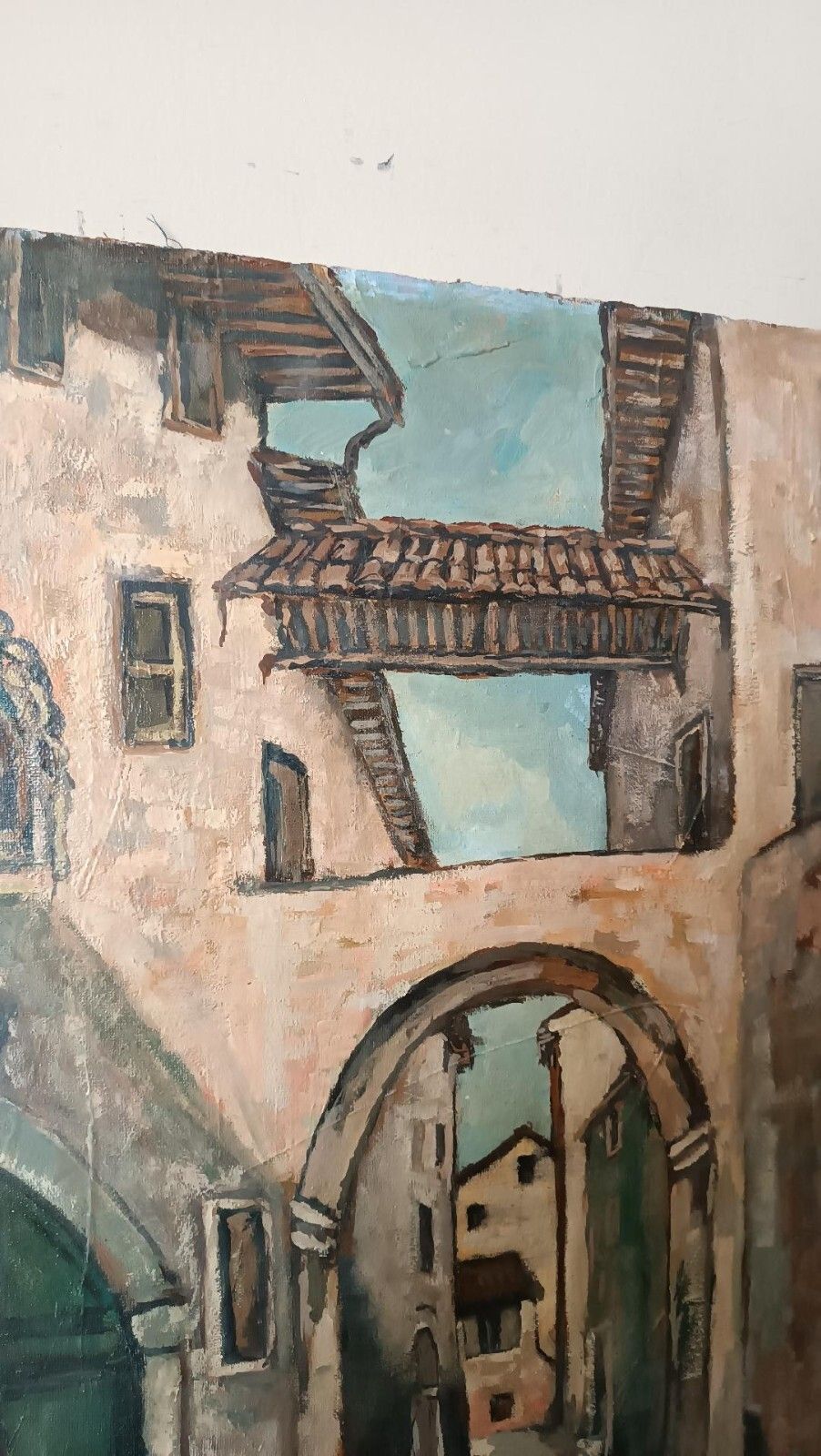 Painting View Of The Village Oil On Cardboard 1950s photo 120.0