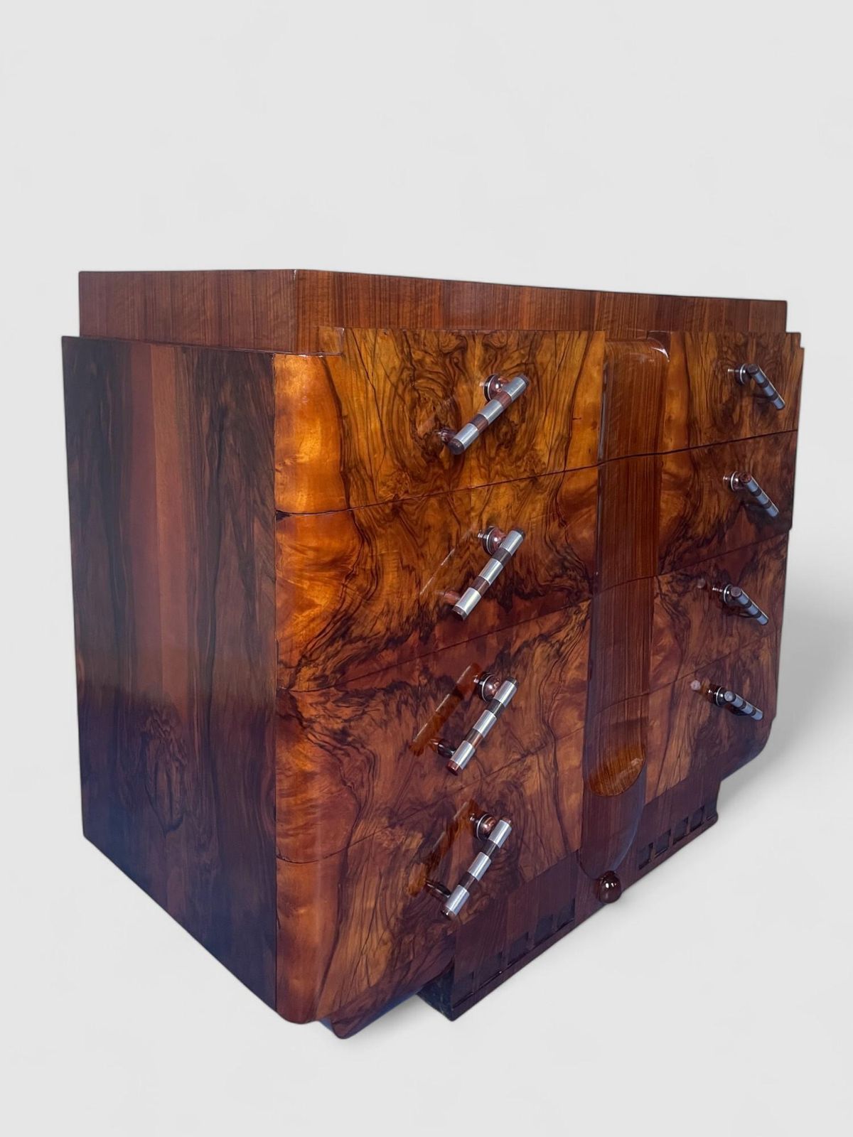 photo for sale Italian Art Deco' Sideboard Or Chest Of Drawers In Walnut, Italy 1930s