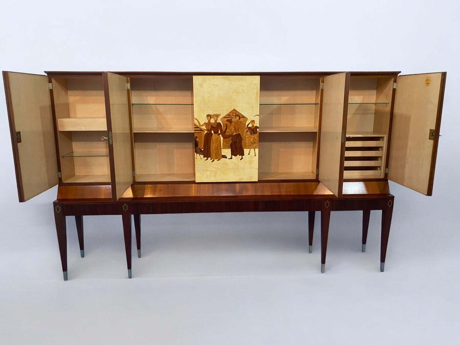 Furniture Credenza Italiana In Pergamena Intarsiata Disegnata Da Paolo Buffa Nel 1950 photo