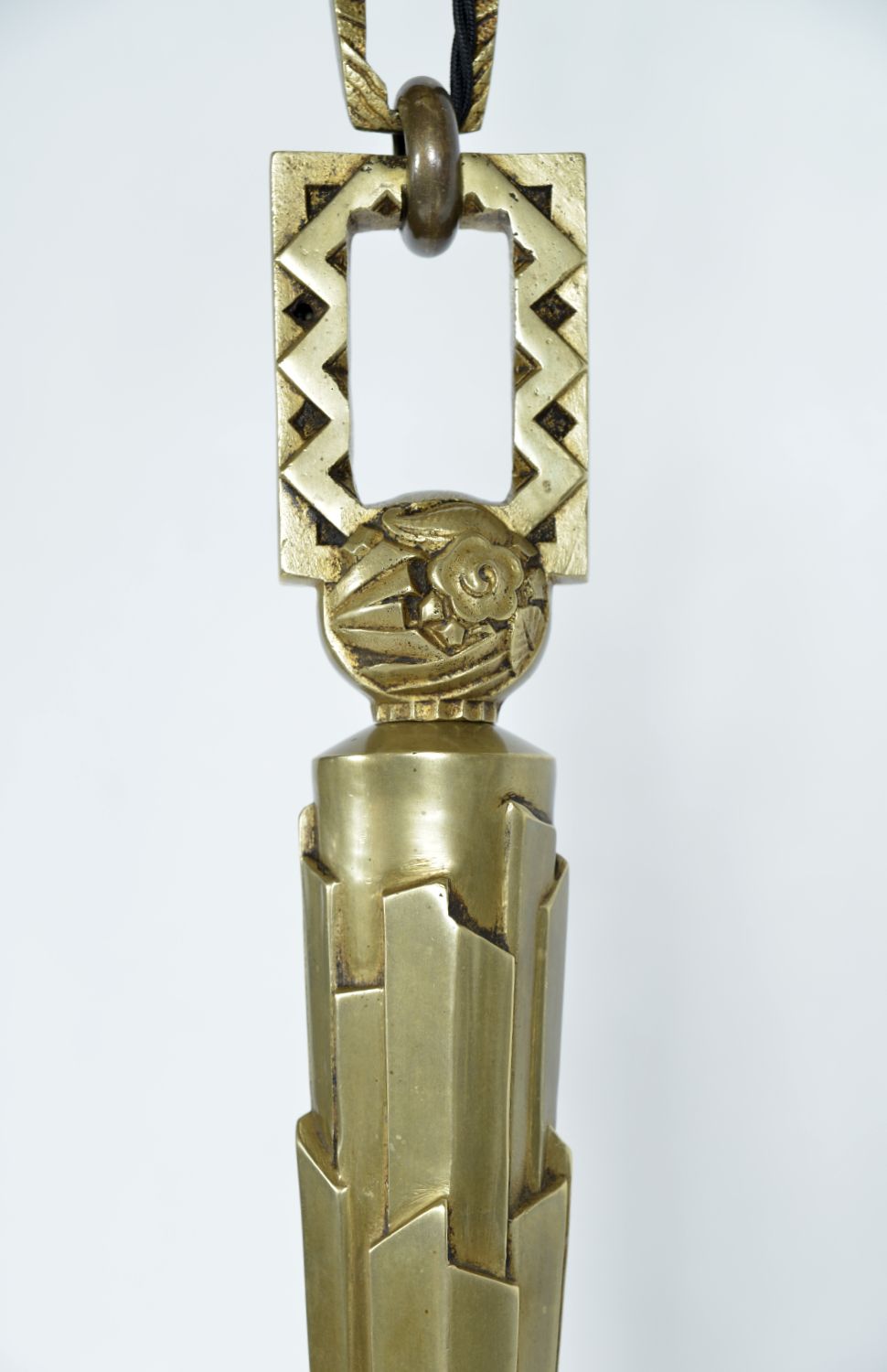 5995.0 1930s French Art Deco Brass Glass Chandelier Hettier & Vincent Freres Hanots photo