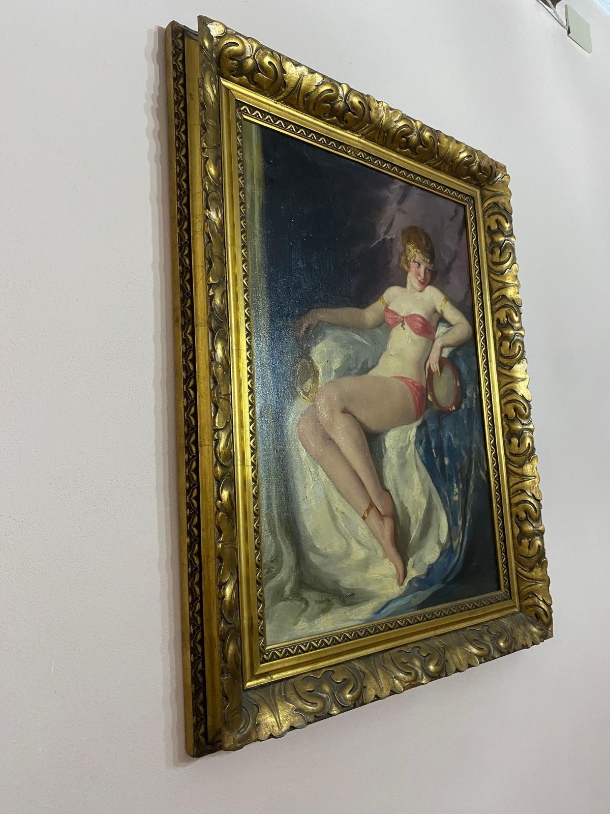 Antico Dipinto A Olio Art Deco "Danzatrice" Firmato Szantho Maria, Ungheria 1940 photo for sale