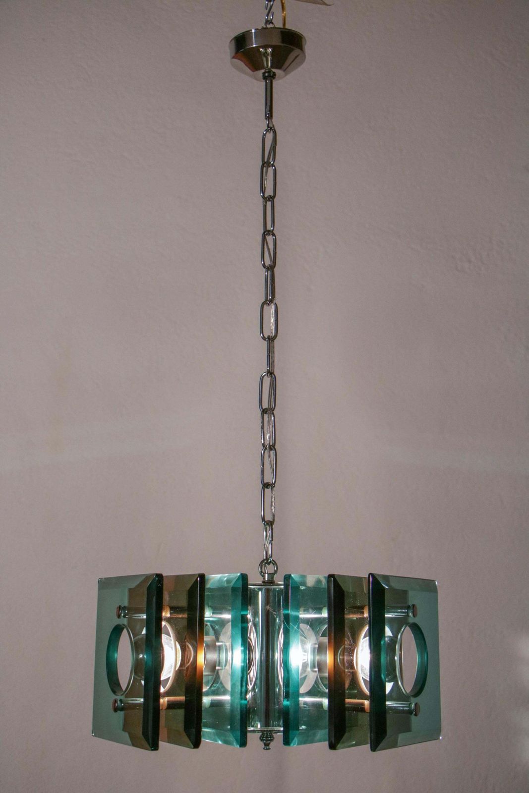 photo buy Italian Space Age Square Green Color Chandelier By Lupi Cristal Luxor, 1950s