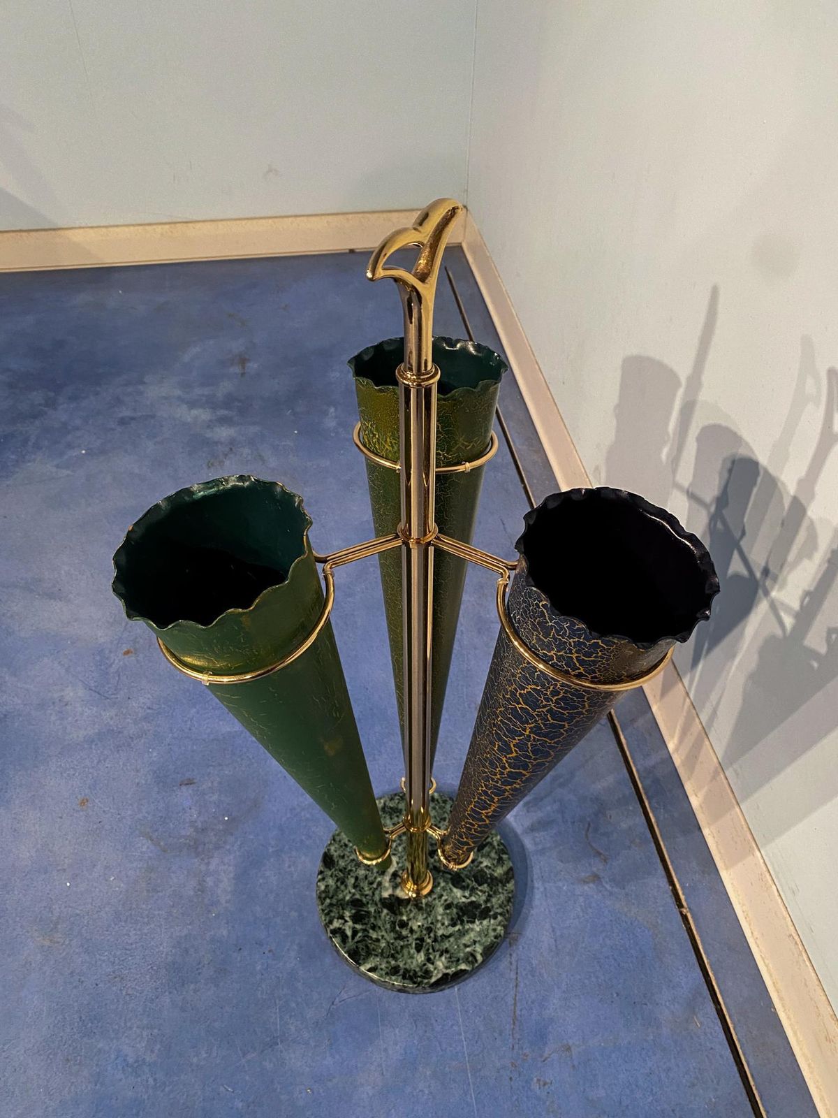 Home Decor Italian Mid Century Green Color Umbrella Stands "Cracked Effect", 1950s photo