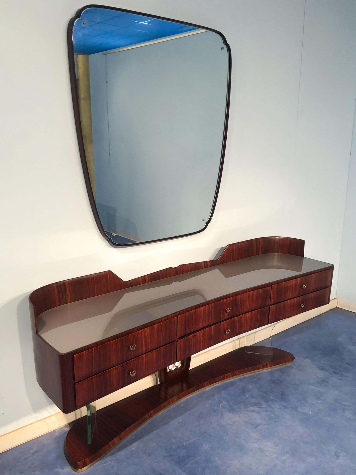 Italian Mid Century Sideboard Dresser With Mirror By Vittorio Dassi, 1950s photo for sale