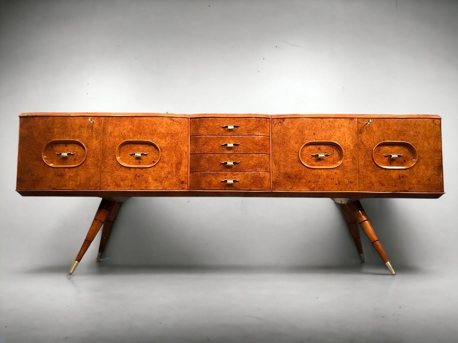 photo for sale Italian Mid Century Sideboard Honey Color In Birch Wood, 1950s