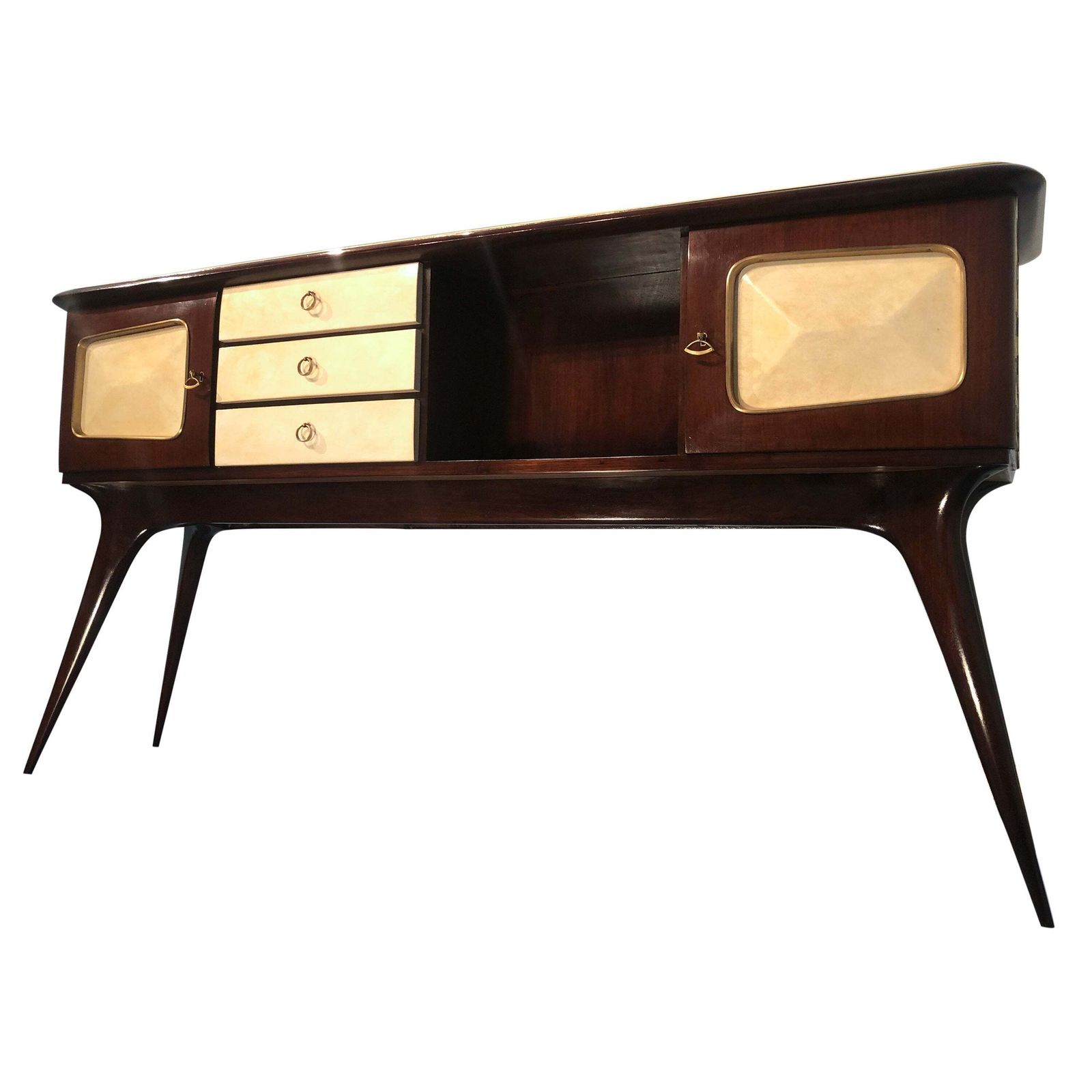Italian Mid Century Center Parchment Bar Sideboard Attributed To Ulrich , 1950s photo furniture