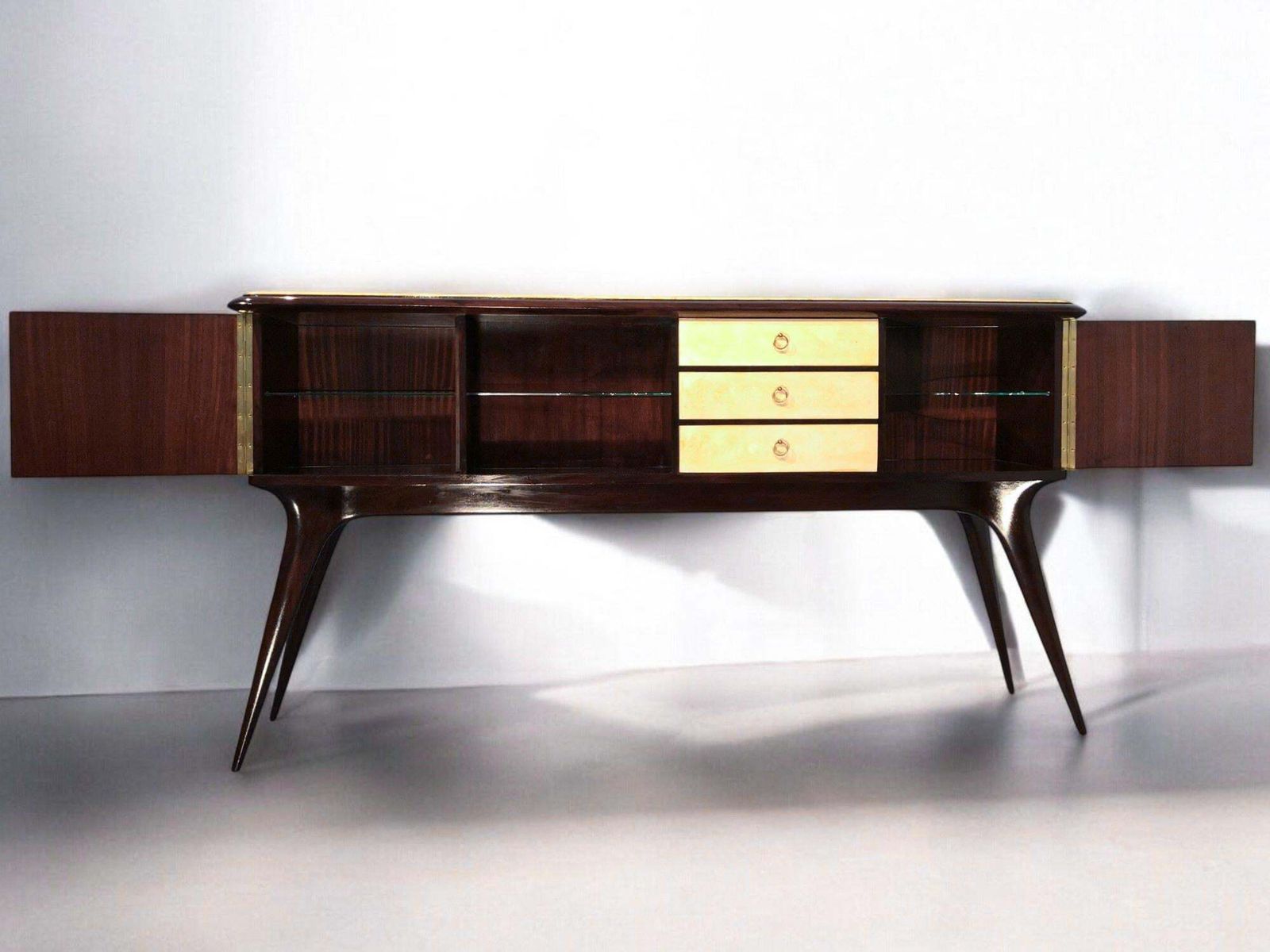 photo for sale Italian Mid Century Center Parchment Bar Sideboard Attributed To Ulrich , 1950s