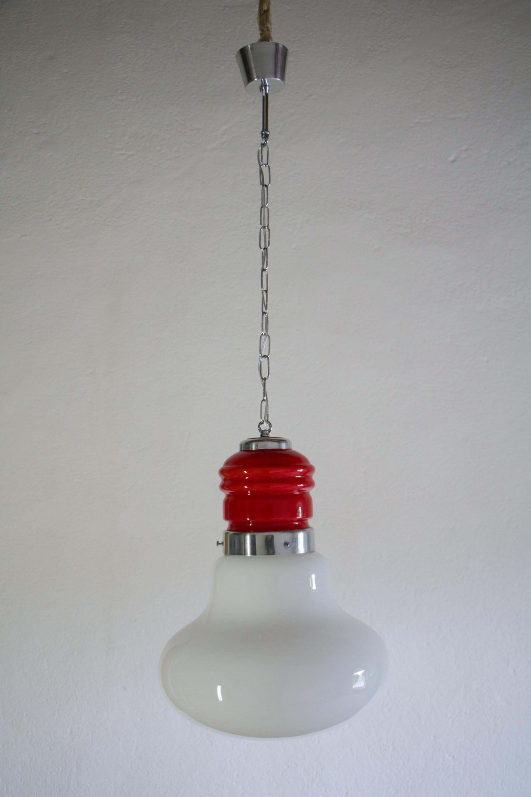 Italian Space Age Pendant Ceiling Lamp Red Color Murano Glass By Mazzega, 1970s photo for sale