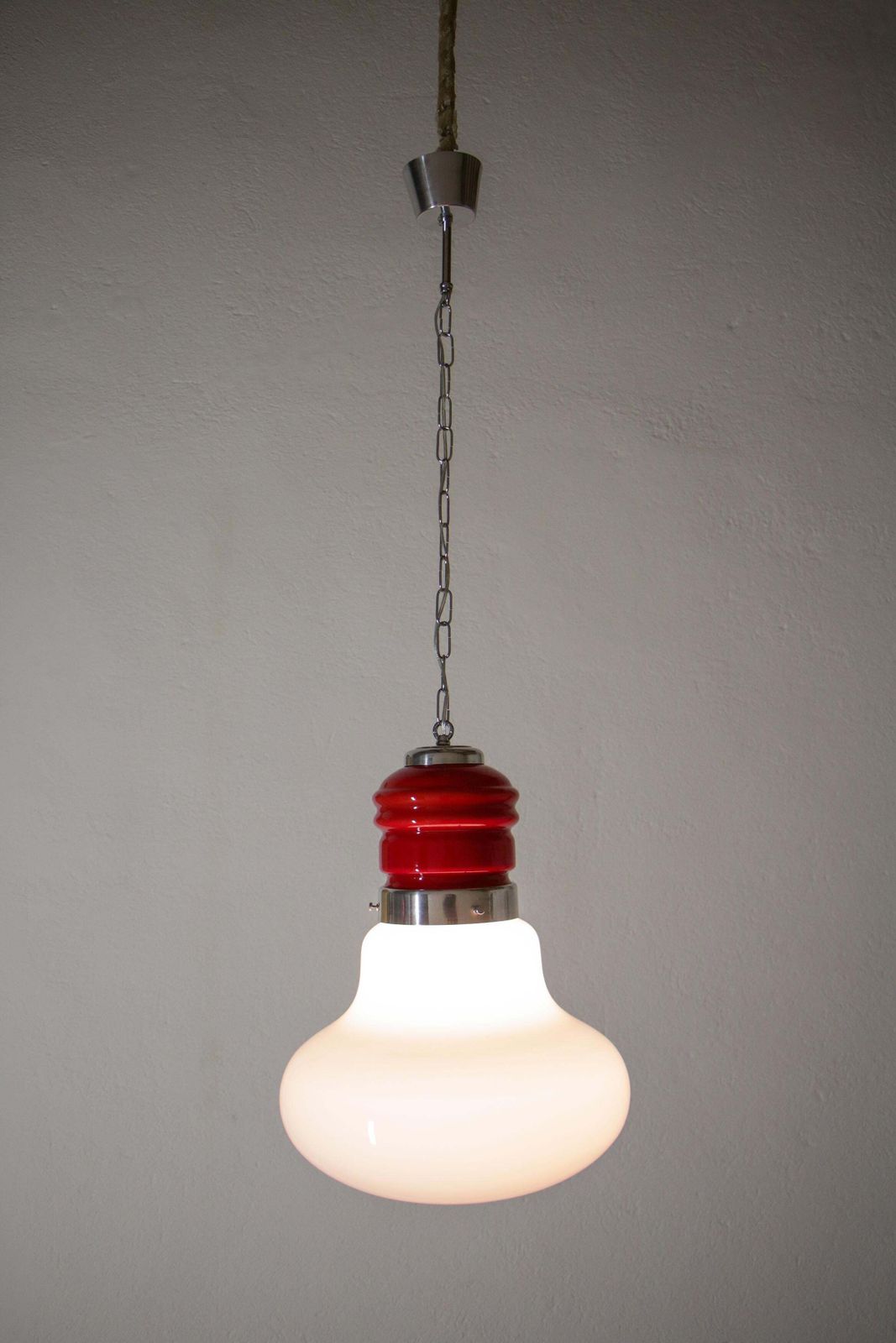 Italian Space Age Pendant Ceiling Lamp Red Color Murano Glass By Mazzega, 1970s photo buy