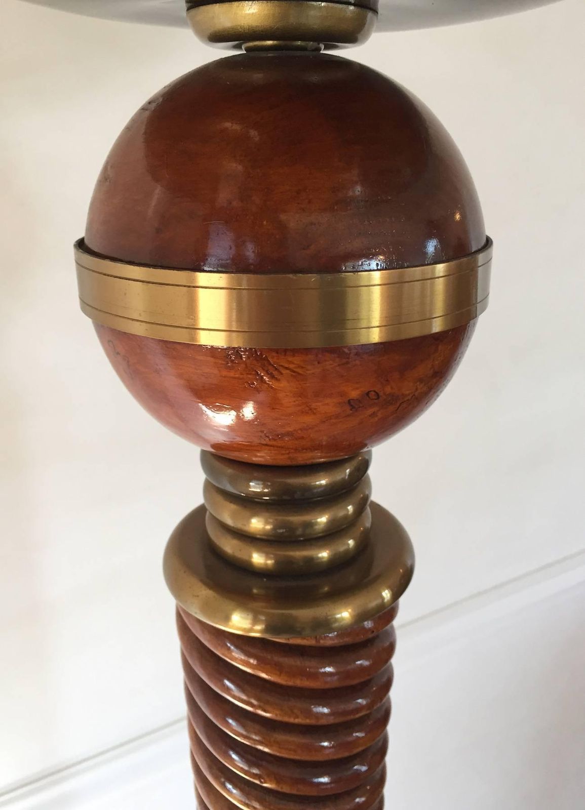 French Art Deco Carved Wood With Brass Decorations Floor Lamp, 1930s photo 2478.0