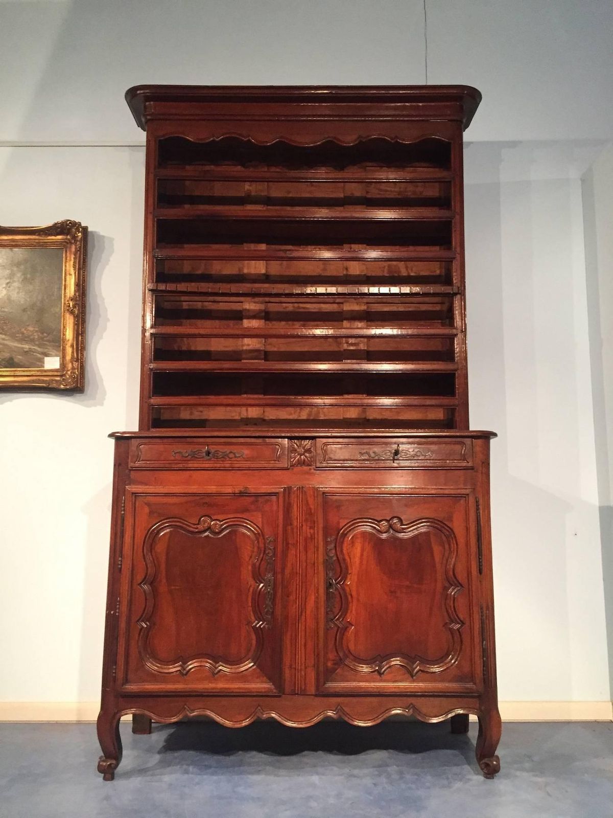 18th Century Italian Louis XV Carved Walnut Sideboard Plate Rack photo for sale