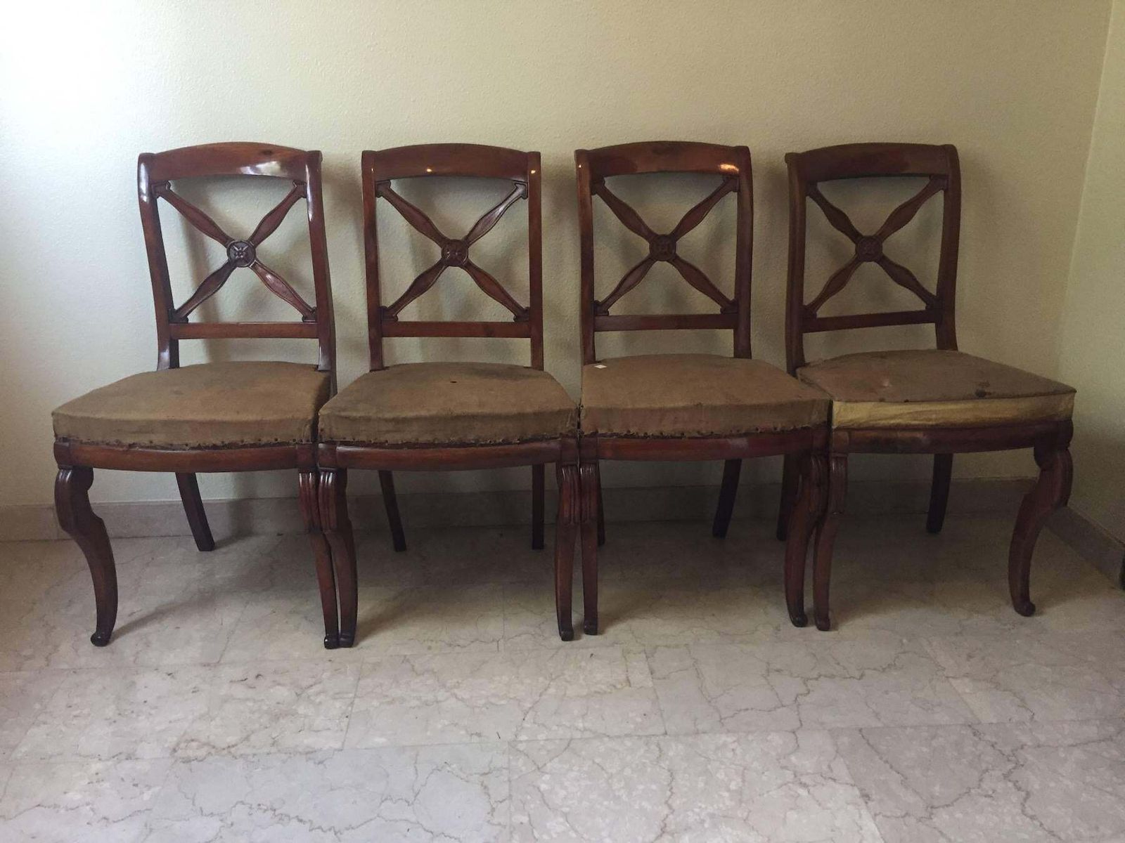 Empire Restauration Walnut Chairs, France, 1820 photo vintage