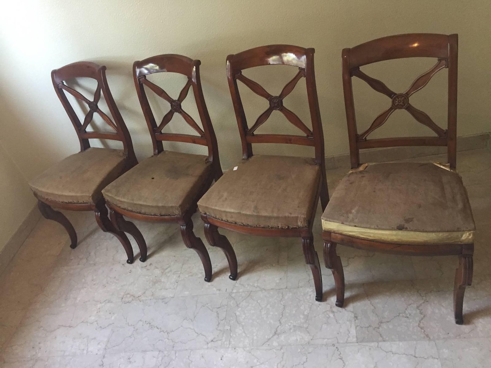 photo furniture Empire Restauration Walnut Chairs, France, 1820