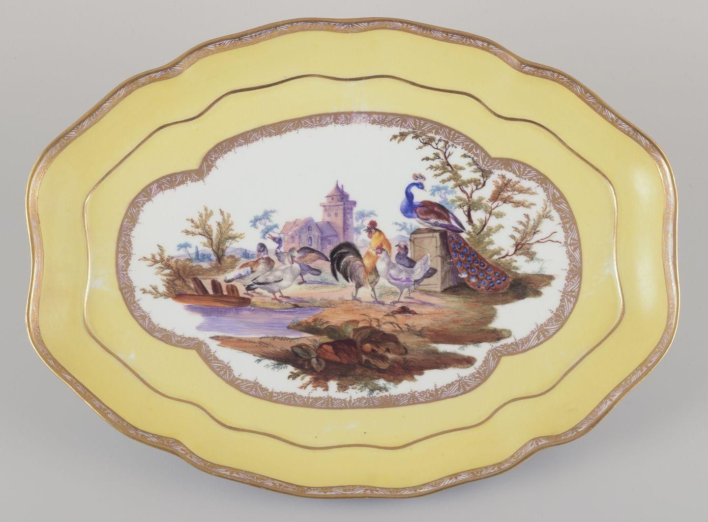 Antique Meissen Tray Made Of Porcelain, With A Motif Of Birds In A Park. photo Home Decor